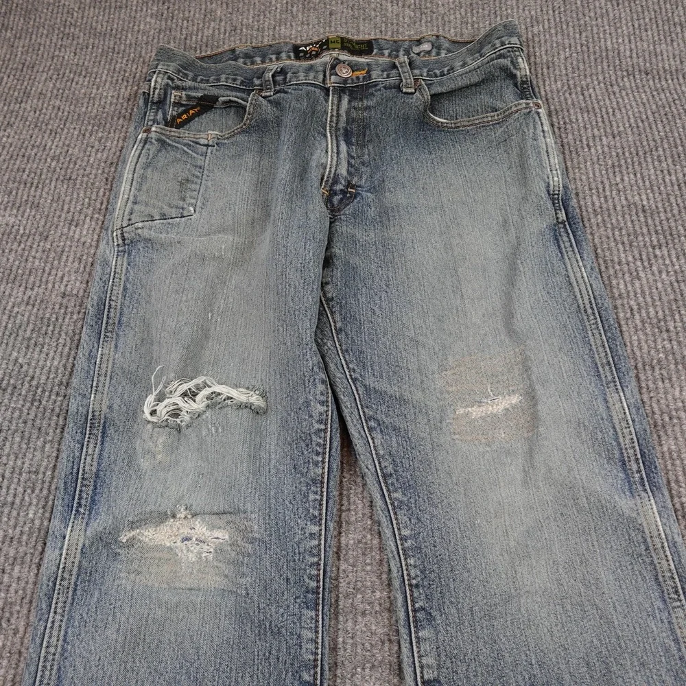 Ariat Rebar M5 Straight Jeans Mens 34x32 (32x30) Blue Distressed Denim Workwear